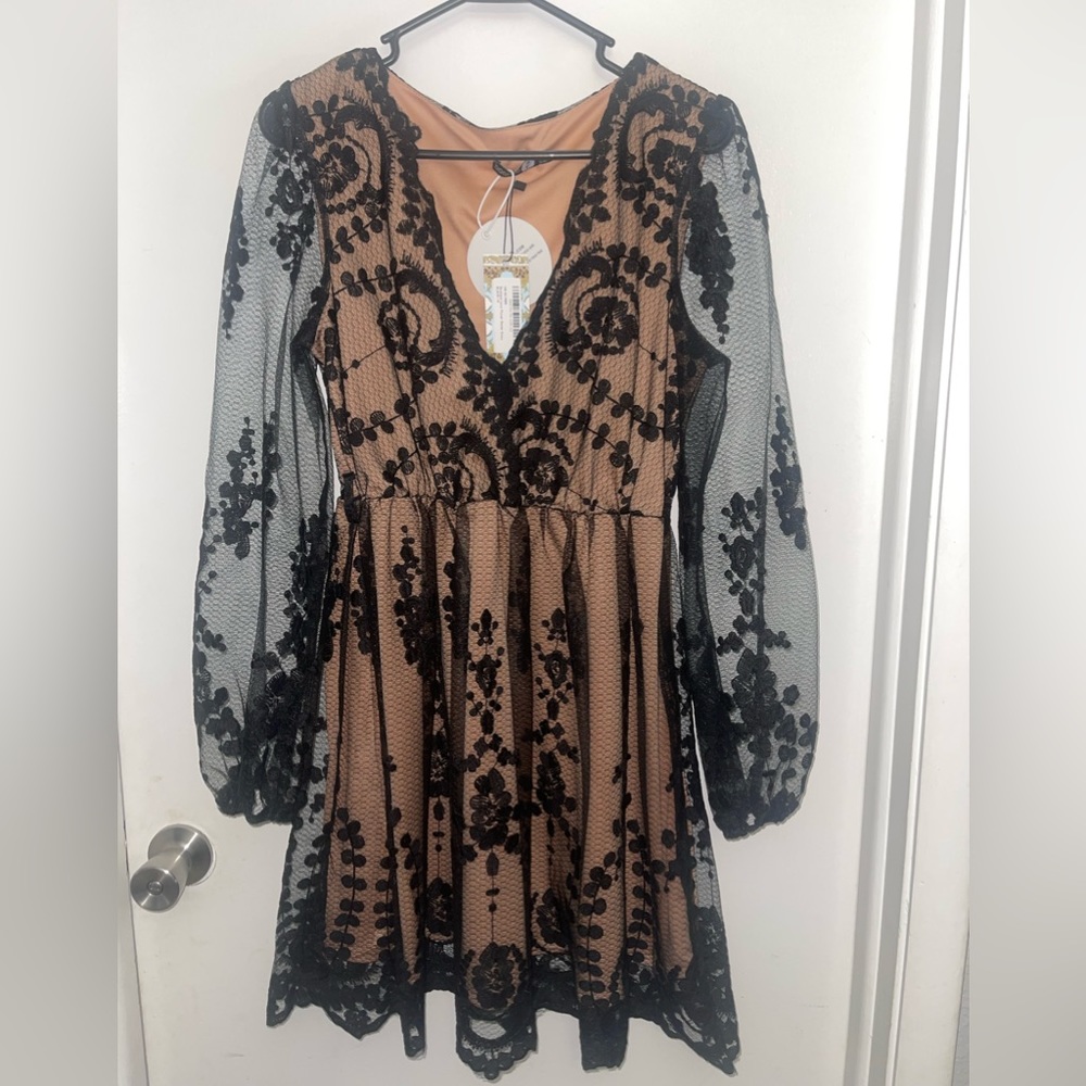 Lace plunge Skater Dress